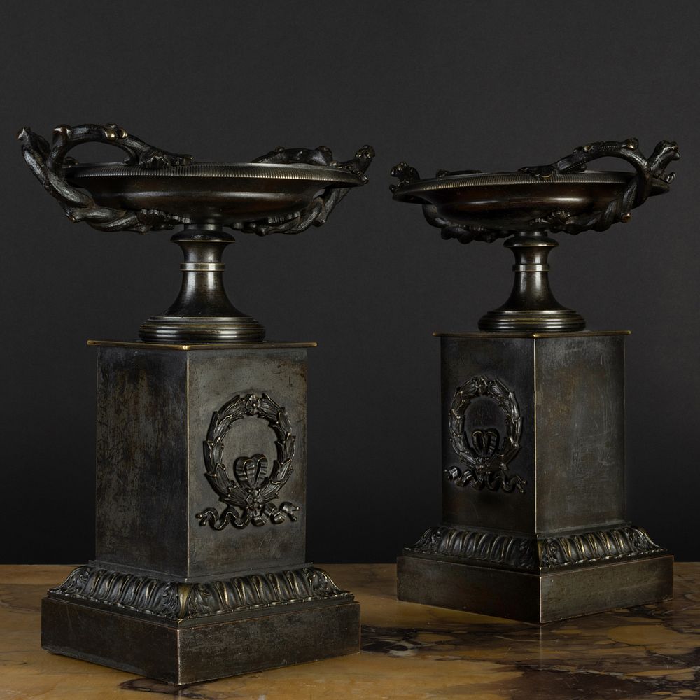 Appraisal: Pair of Italian Late Neoclassical Patinated-Bronze Tazze x x in