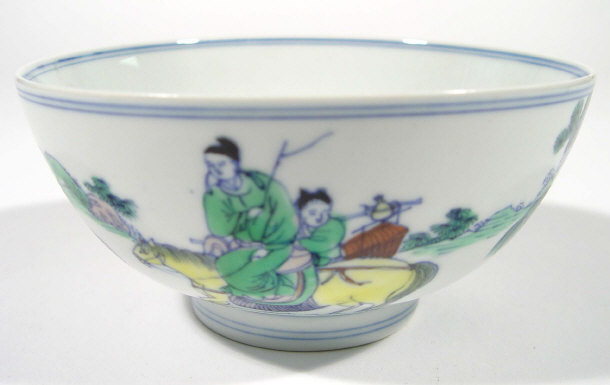 Appraisal: Oriental porcelain bowl enamelled with figures on horseback six figure