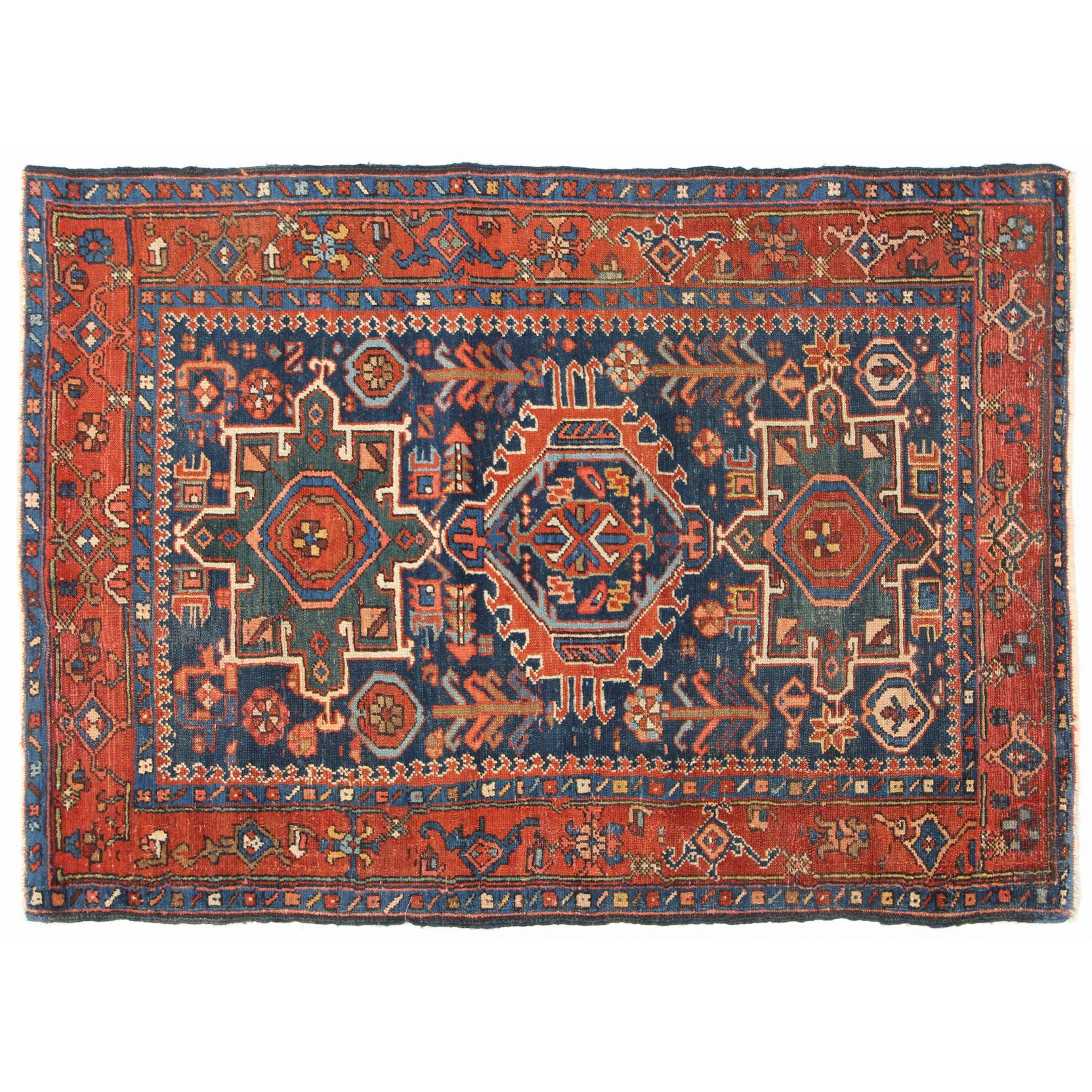 Appraisal: Persian Karadje Rug circa cotton foundation the dark blue field