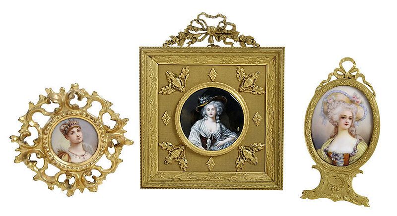 Appraisal: Three Framed Portrait Miniatures Continental th century round hand painted