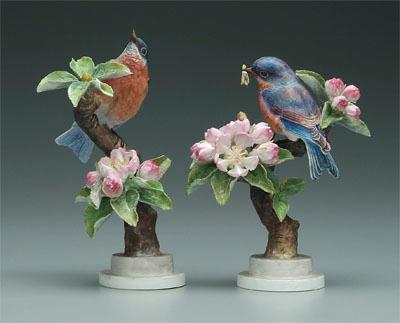 Appraisal: Two Doughty bird figurines bluebirds and apple blossoms black Royal