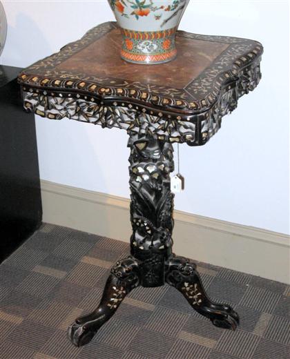 Appraisal: Chinese mother-of-pearl inlaid hongmu and marble side table late th