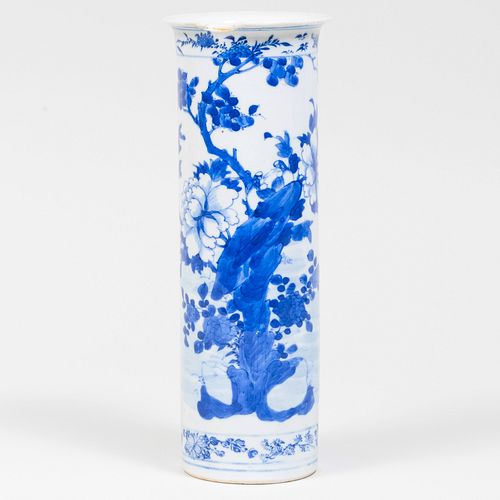 Appraisal: CHINESE BLUE AND WHITE PORCELAIN BEAKER VASEBlue double circle mark