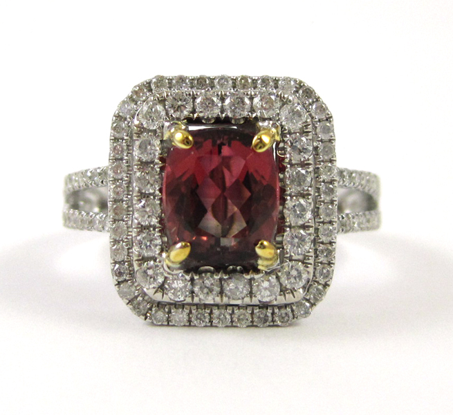 Appraisal: PINK TOURMALINE AND DIAMOND RING k white gold with two