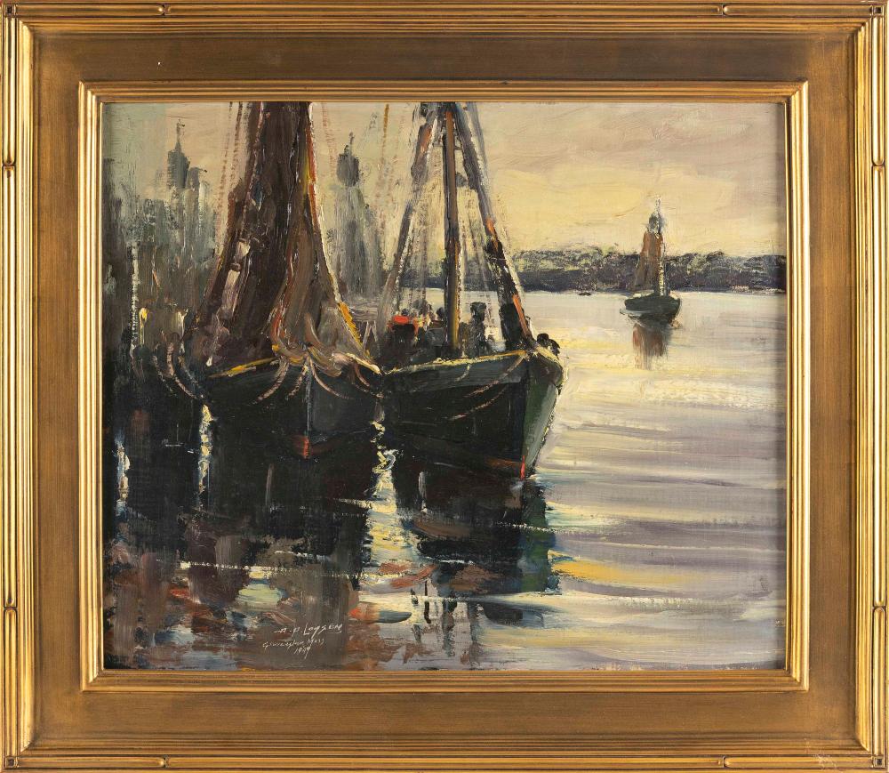 Appraisal: ARTHUR P LOYSEN NEW YORK - SAILBOATS AT DOCK OIL