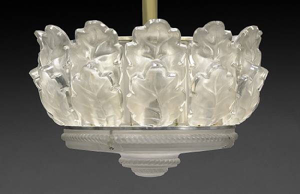 Appraisal: A Lalique frosted glass Oak chandelier designed by Marc Lalique