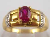 Appraisal: A yellow metal tests carat gold synthetic ruby ring ruby