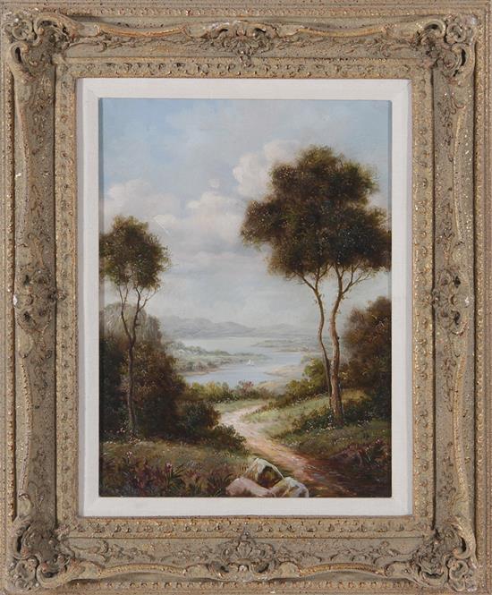 Appraisal: Continental lake view painting oil on canvas framed unsigned H