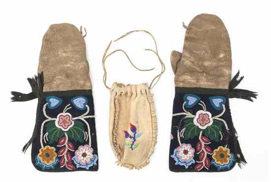 Appraisal: Two Native American Beaded Hyde Articles comprising a drawstring pouch