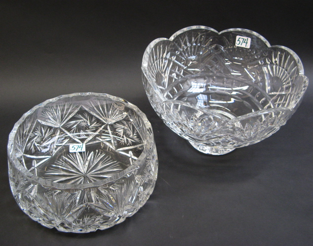 Appraisal: TWO CLEAR GLASS CENTERPIECE BOWLS a round cut glass bowl