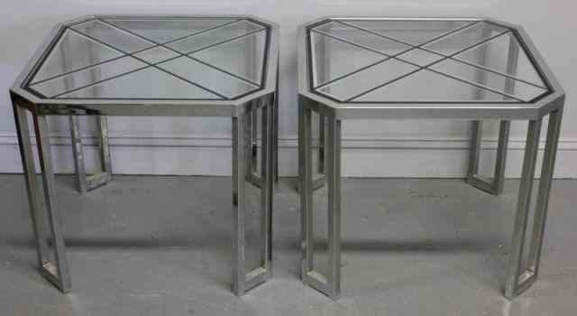 Appraisal: Midcentury Chrome and Glass End Tables From a New Hyde