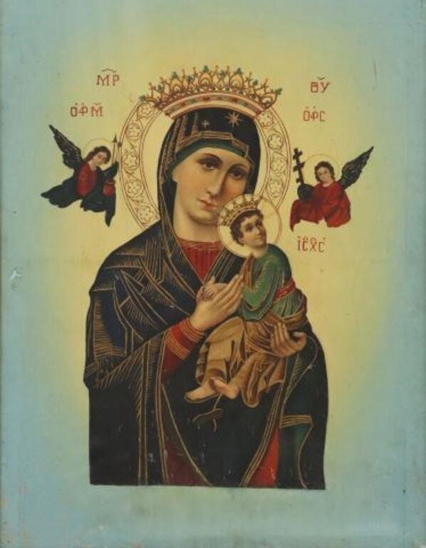 Appraisal: Framed painting on canvas Our Lady of Perpetual Help hole