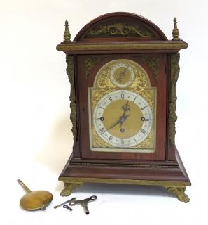 Appraisal: Triple Fusee Rosewood Chime Clock Of library size a fine