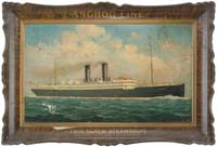 Appraisal: ANCHOR LINE STEAMSHIP TIN SIGN Self-framed tin sign with illustration