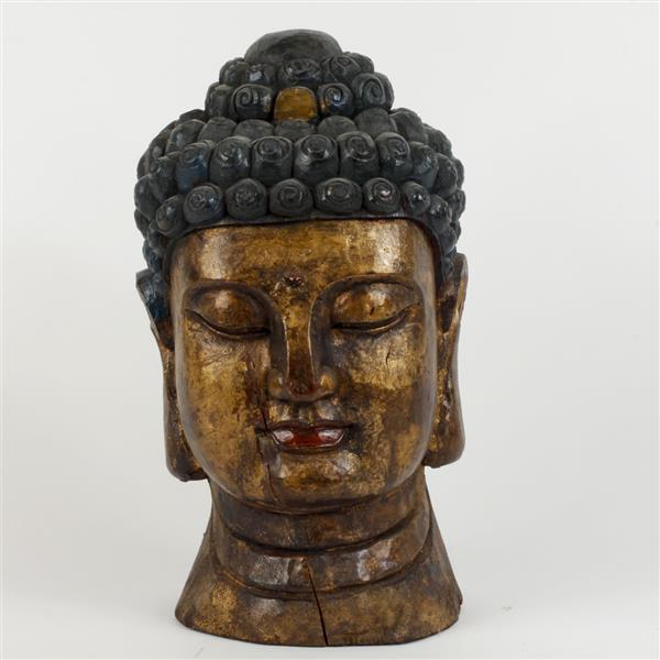 Appraisal: Chinese gilt and lacquered carved wooden Buddha head H