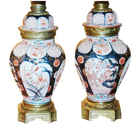 Appraisal: Pair of Metal Mounted Imari Porcelain Covered Jars Estimate nbsp