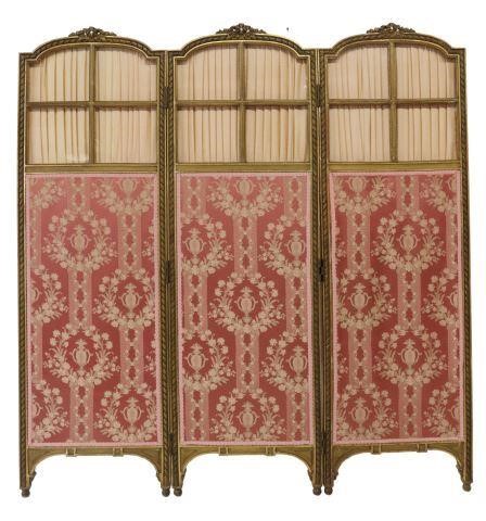 Appraisal: French Louis XVI style giltwood three-panel folding screen early th