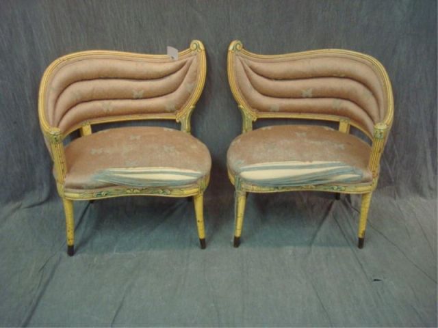 Appraisal: Pair of Upholstered Decorative Club Chairs Dimensions wide x deep