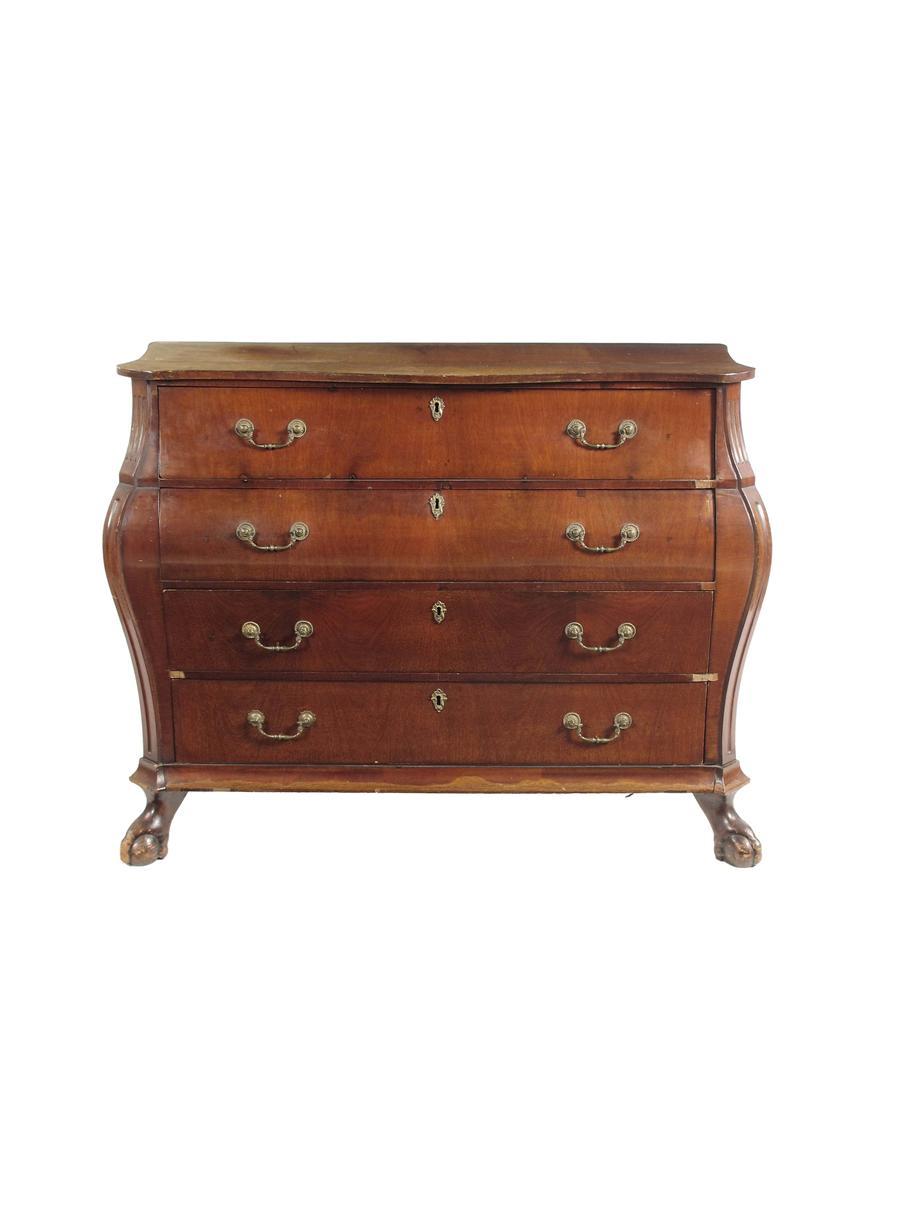 Appraisal: A late th century Dutch mahogany bombe commode