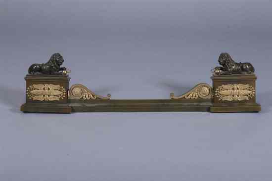 Appraisal: FRENCH EMPIRE BRONZE AND ORMOLU MOUNTED FIRE FENDER circa stamped