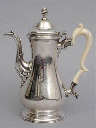 Appraisal: EARLY GEORGE III ARMORIAL SILVER COFFEE POT Maker's mark B