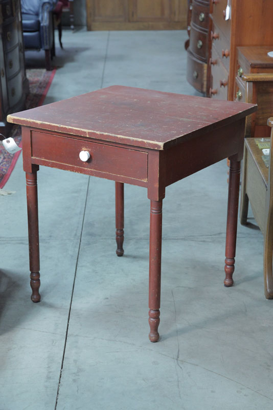 Appraisal: ONE DRAWER STAND Red painted stand having a dovetailed drawer