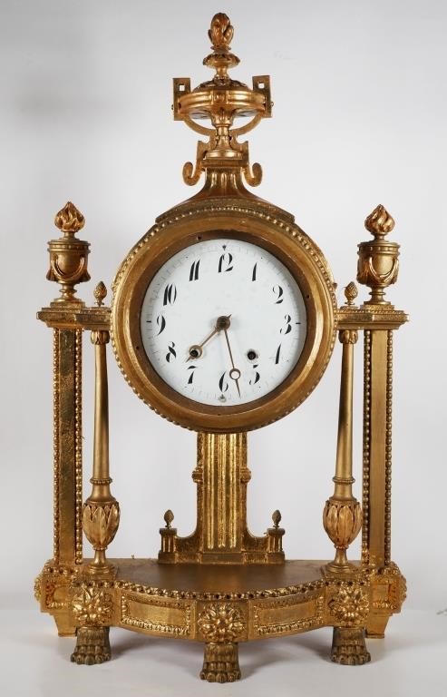 Appraisal: Large antique gold gilt mantel clock Case is carved wood