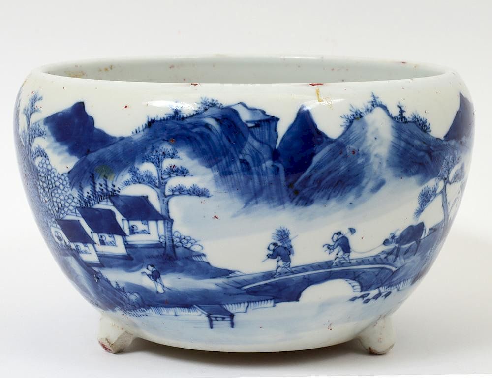 Appraisal: BLUE AND WHITE PORCELAIN JARDINIERE Chinese th Century Decorated with