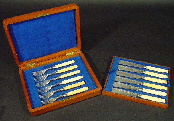 Appraisal: Set of six silver plated fish knives and forks with