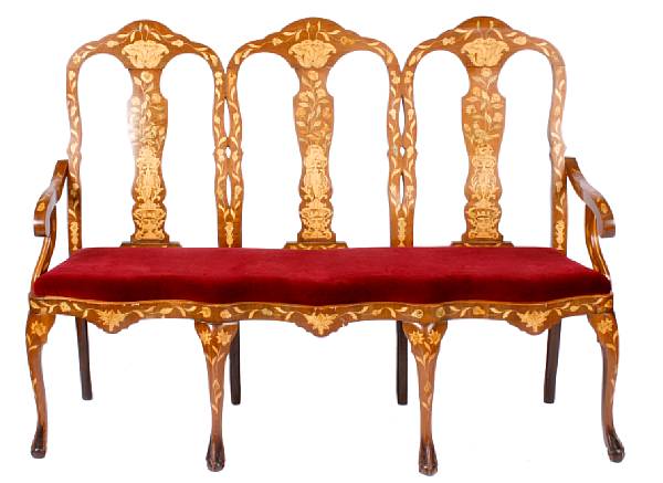 Appraisal: A Dutch marquetry settee height in width in depth in