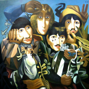 Appraisal: David Wilkes th st century- Beatles oil on canvas signed