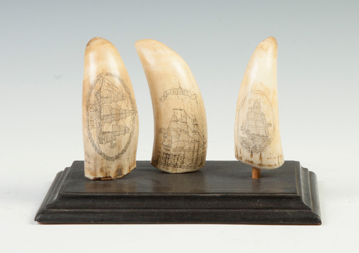 Appraisal: Scrimshaw Whale's Teeth th cent with th cent engravings