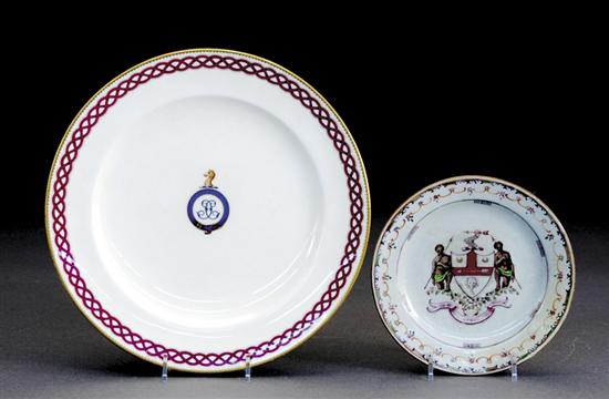 Appraisal: European porcelain armorial plate and saucer th centuryplate gilt scalloped