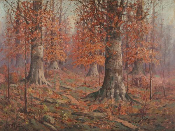 Appraisal: W A Eyden autumn wooded landscape with beech trees oil