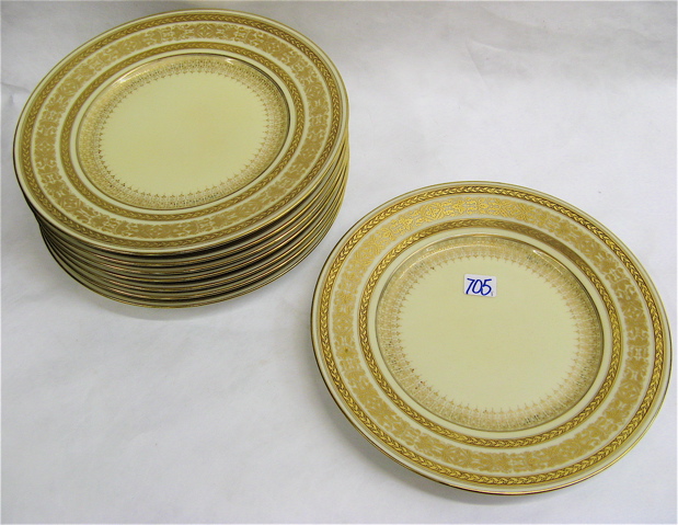 Appraisal: SET OF EIGHT BAVARIAN PORCELAIN DINNER PLATES with embossed gold