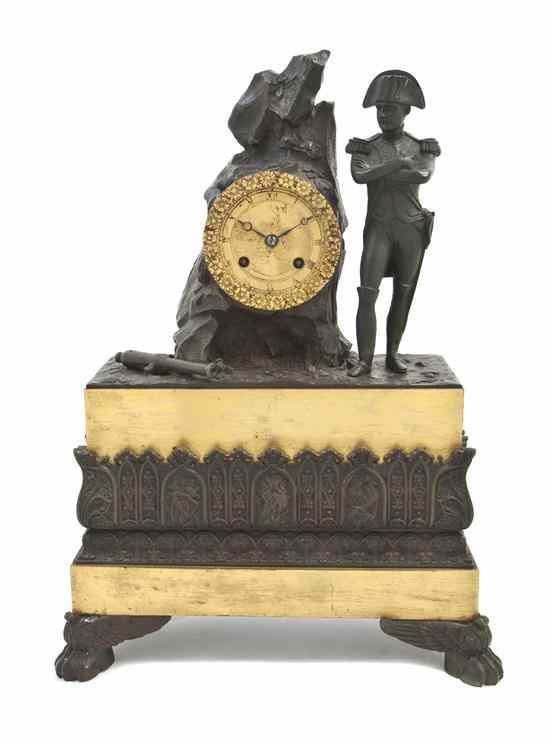 Appraisal: An Empire Style Gilt and Patinated Bronze Figural Mantel Clock