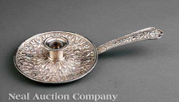 Appraisal: A Good Antique Sterling Silver Repouss Chamberstick th c probably