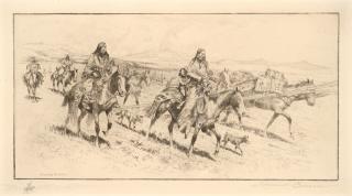 Appraisal: EDWARD BOREIN - Blackfoot Women Moving Camp No Trail Herd