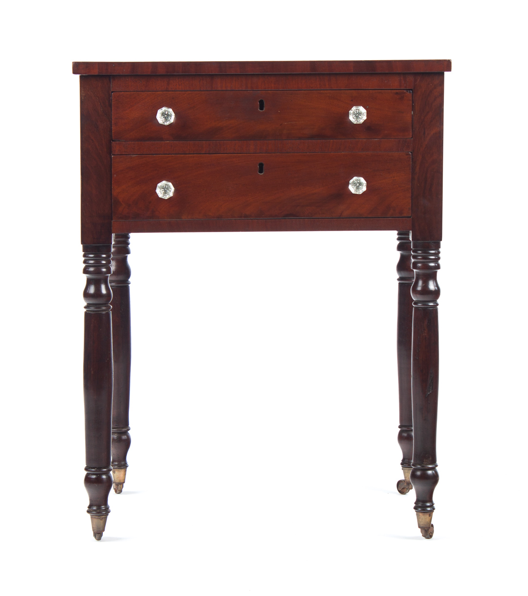 Appraisal: Late Federal mahogany two-drawer stand Massachusetts circa flat top two