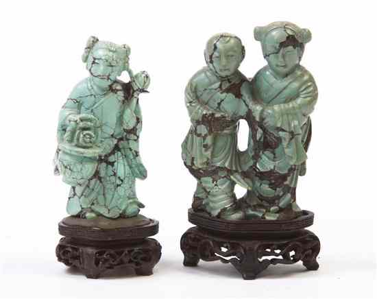 Appraisal: Two Chinese Turquoise Figural Carvings one depicting a girl with