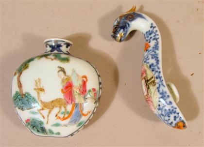 Appraisal: Chinese famille rose porcelain garment hook and snuff bottle both