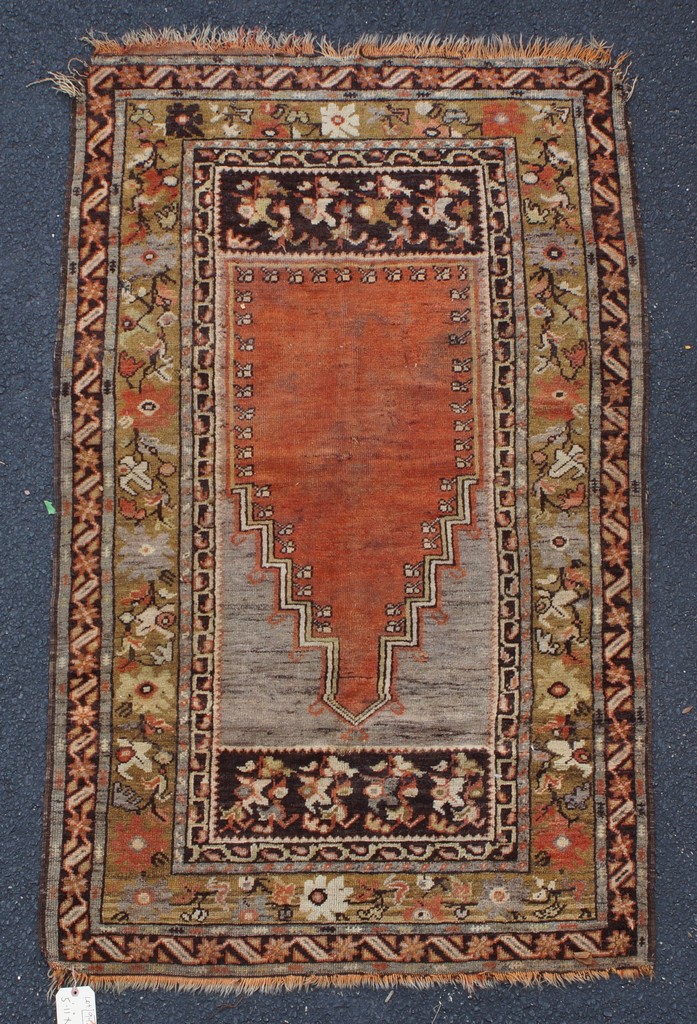 Appraisal: Turkish Prayer Rug x thin through center