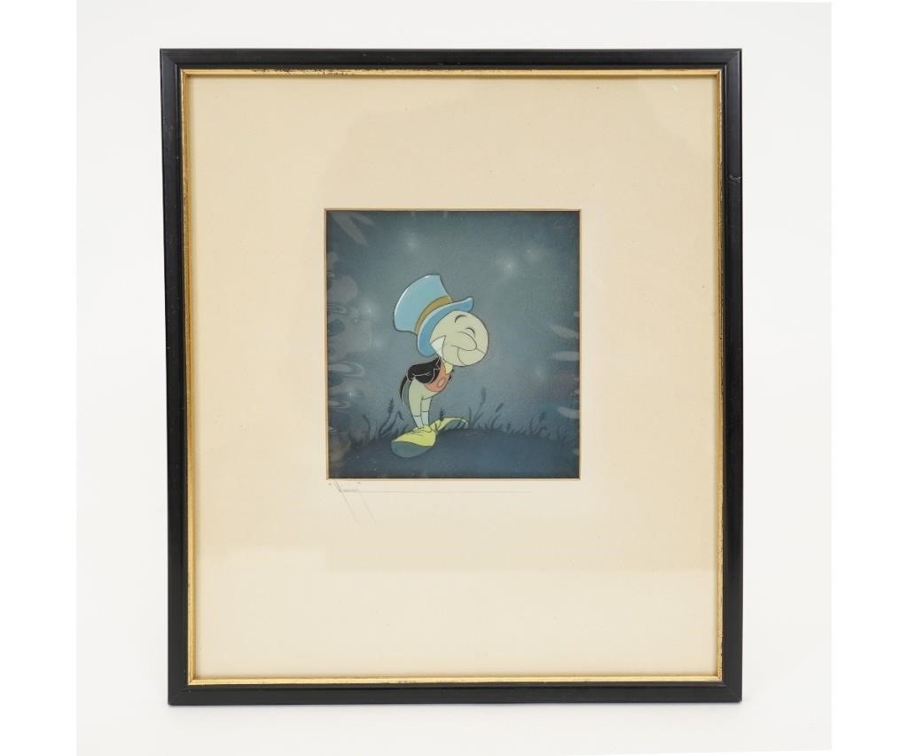 Appraisal: Framed and matted original Disney Jiminy Cricket animation cell circa