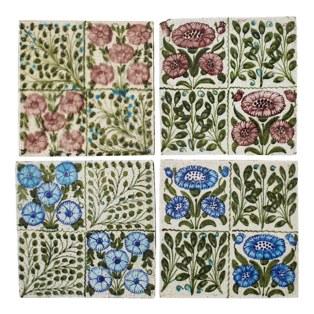 Appraisal: WILLIAM DE MORGAN - FOUR FLORAL QUARTER TILES S S