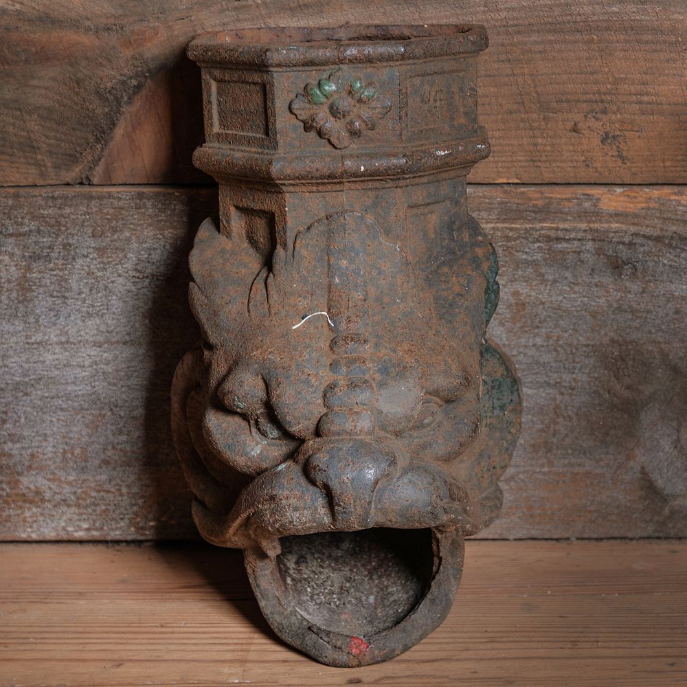 Appraisal: Cast Iron Gargoyle Mask Downspout x in Condition Rusty patination