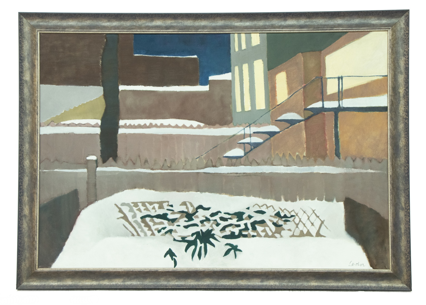 Appraisal: CAROL LEVIN CONTEMPORARY Painting depicting a simplified view of snowcovered