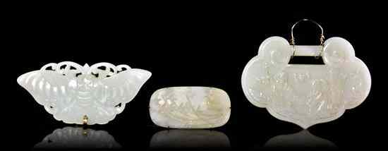 Appraisal: A Group of Three White Jade Articles comprising a lock-form