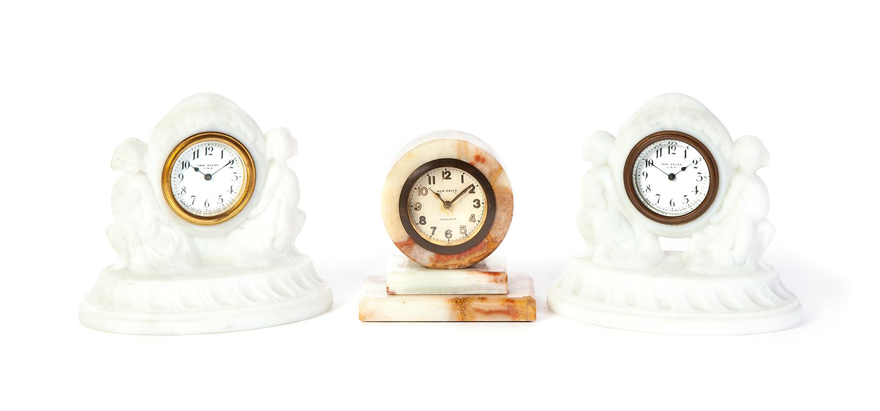 Appraisal: THREE NEW HAVEN CLOCK COMPANY DESK CLOCKS American th century