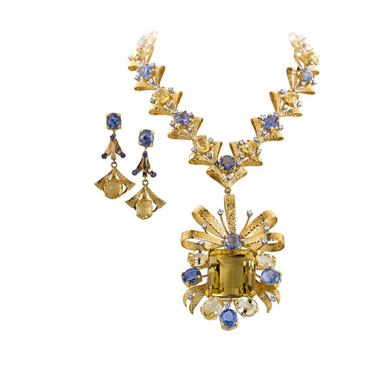 Appraisal: BLUE AND YELLOW SAPPHIRE DIAMOND MASSIVE NECKLACE Condition Report Fragile