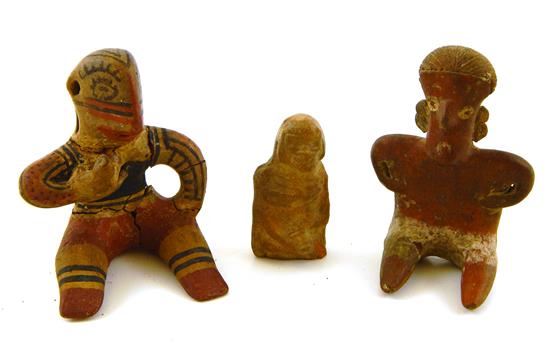 Appraisal: Three Pre-Columbian Central American figurines painted terracotta bird form mother